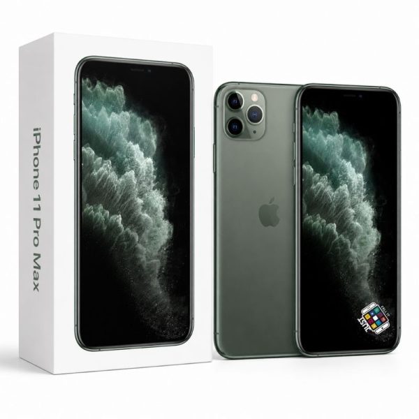 Apple iPhone 11 Pro Max smartphone in green with retail box