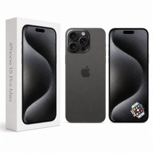Apple iPhone 15 Pro Max smartphone in dark titanium finish
