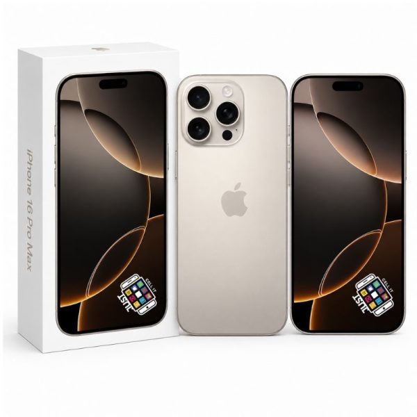 Apple iPhone 16 Pro Max smartphone in gold with retail box